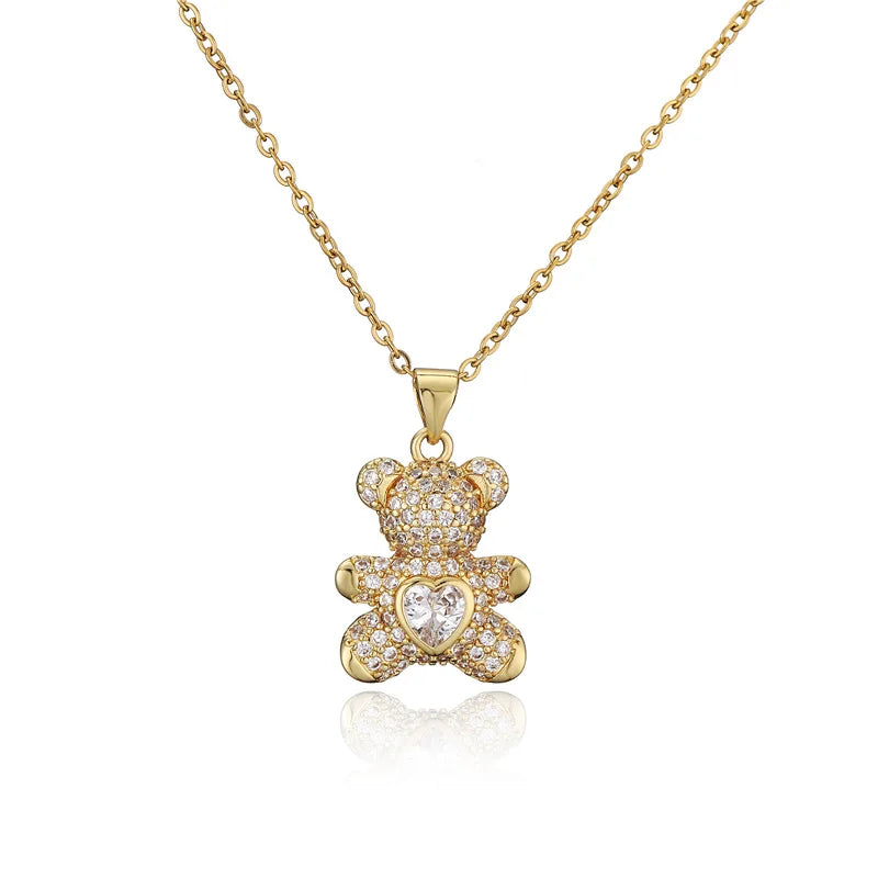 Hot Sale Water Resistant Gold Plated Charms Jewellery Making Micro Inlaid Zirconium Turquoise Love Bear Pendant