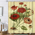 Nordic Style Green Plant and Leaf Print Waterproof Polyester Shower Curtain with Hook for Bathroom