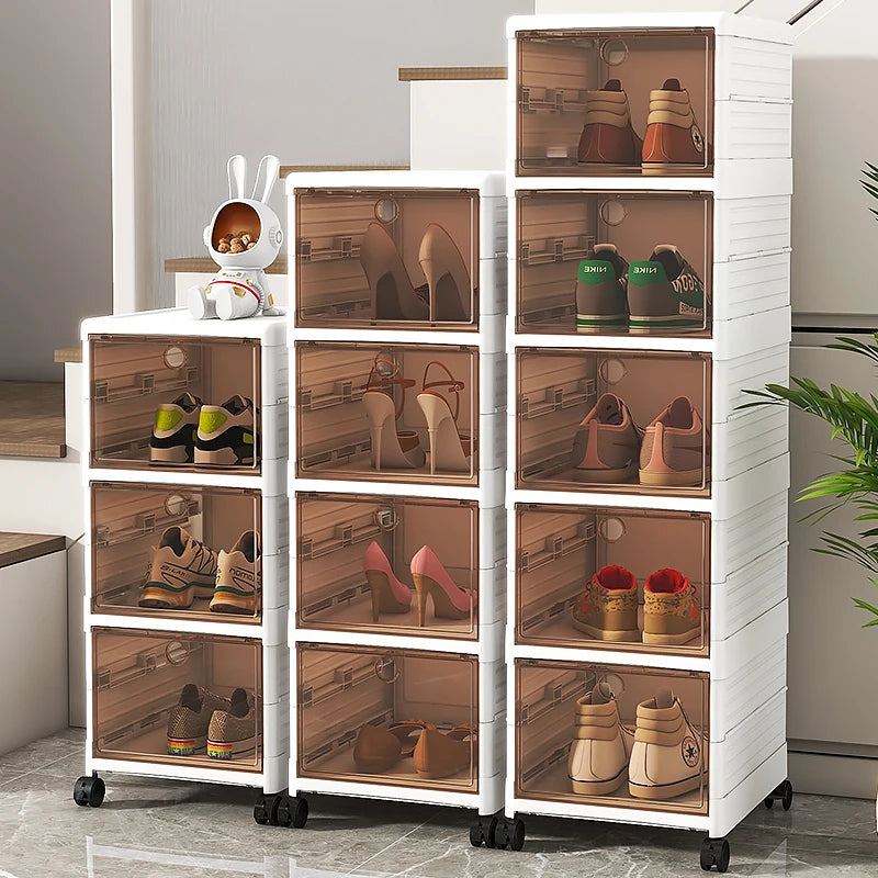 China Wholesale Plastic Sneaker Box Magnetic Door Foldable Plastic Stackable Shoe Storage Box Stackable Shoe Rack