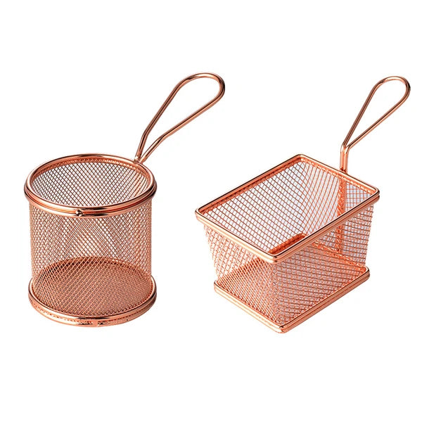 Hot Selling Rose Golden Mini French Fry Basket Stainless Steel Serving Table for Home Kitchen Measuring Tools for Frying Chips