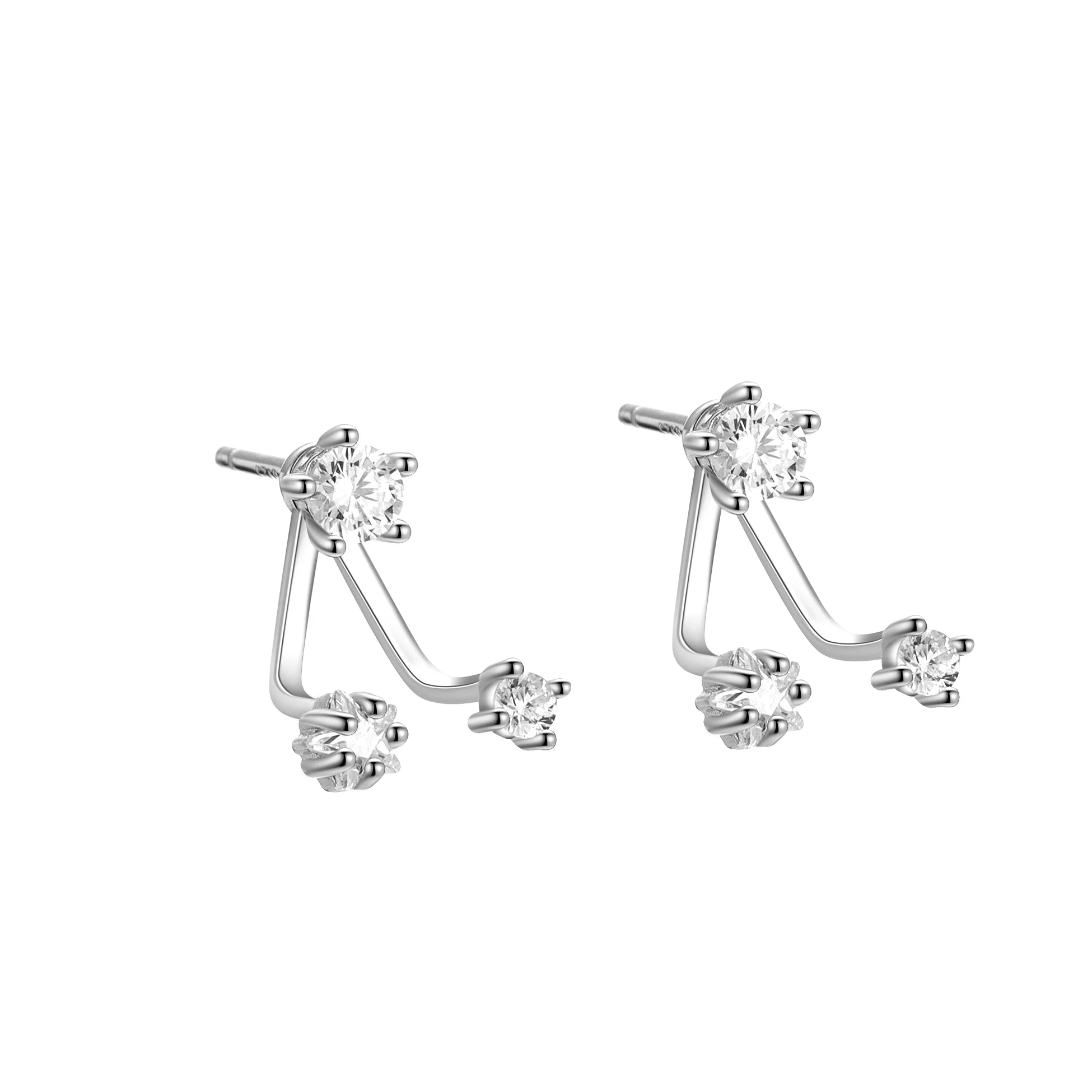 Fashion Designer Stud 925 Sterling Silver Geometric Three Claw Prong CZ Earrings Set for Women Fine Jewelry Wholesale