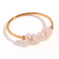 Dainty Fresh Water Pearl Stainless Steel Ring 18K Gold Plated for Engagement Party Anniversary Unisex