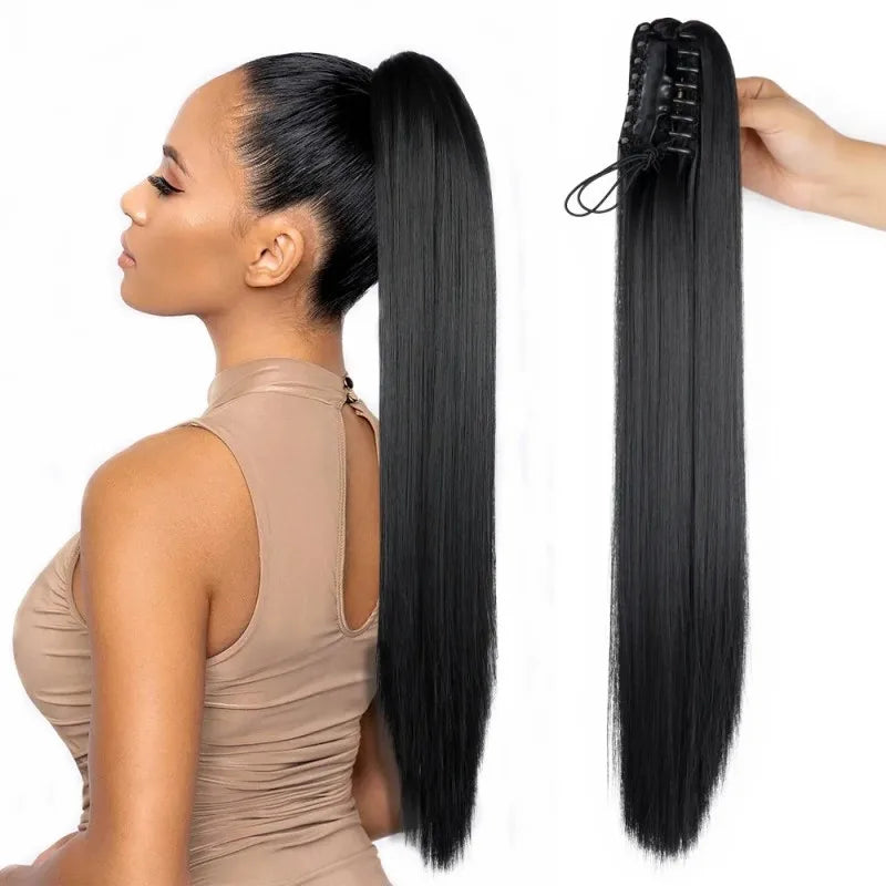 Wholesale 50cm Long Straight Ponytails Claw-Clip in Hair Tail Synthetic Hair Extension Clip Fashion Ponytail Wig