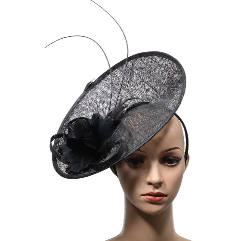 Hot Sale Handmade Skin Friendly Satin Ribbon Covered Headband Fascinator Sombrero Wide Brim Hat Fascinators for Outdoor Party