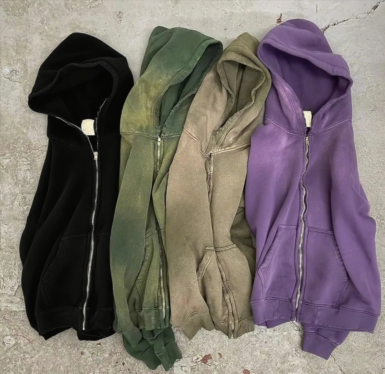 Custom Unisex Zipper Hoodie Jacket Monkey Wash French Terry Sweatshirts Blank Full Zip up Vintage Acid Wash Distressed Hoodies