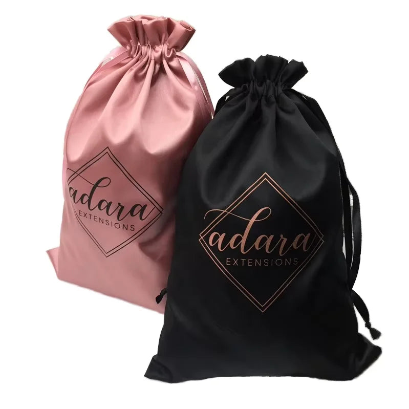 Custom Satin Drawstring Bag with Tote Sealing Handle Jute Silk Nylon for Wig Shoe Dust Gift Promotion with Logo
