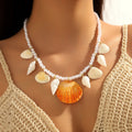 Summer Beach Pearl Shell Starfish Charm Necklace Bohemian Colorful Seed Bead Shell Beaded Necklace Jewelry for Women