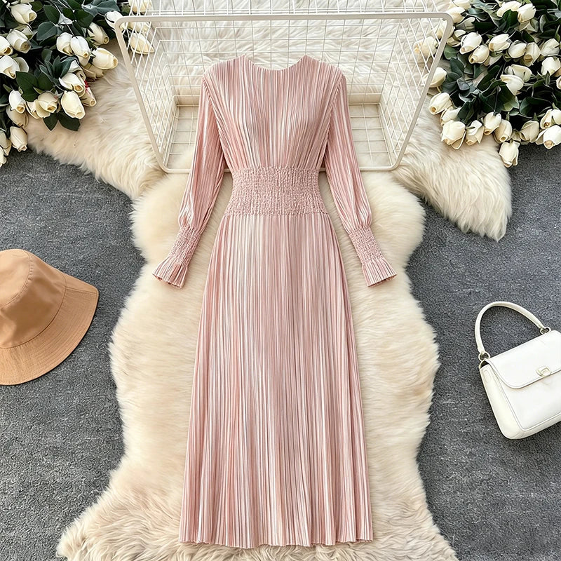 Elegant Women's High Waist Pleated Dress Miyake Fashion's New Casual Summer Evening Wear Sexy Floor-Length Elastic Band ODM MegaBDM