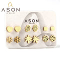 Ason Jewelry 18k Gold Plated Mixed Style 6 Pairs/Card Geometric Stud Earrings Fashion Stainless Steel Earrings Set for Children