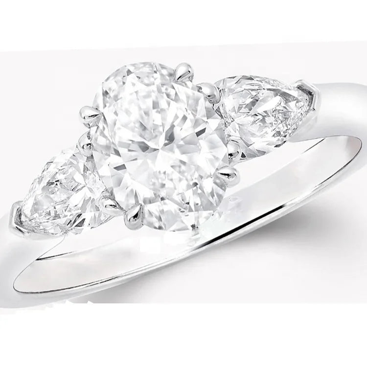 12.56 Carats Lab Grown Oval Cut D VS1 with Pear Shaped Side Stones 1cts Each Luxury Diamond Engagement Ring