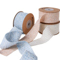 Metallic Yarn Stweed Fabric Gingham Ribbon Wholesale Blue Plaid Ribbon