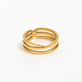 Joolim Jewelry Wholesale 18K Gold Plated Lines Multi-layer Cross Stainless Steel Rings for Women Dainty Rings
