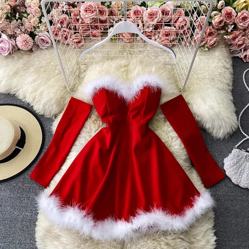 One Size New Fashion Worsted Solid A-Line Empire Waist Mini Dress Sleeves Club Spring Breathable Eco-Friendly Christmas Costumes