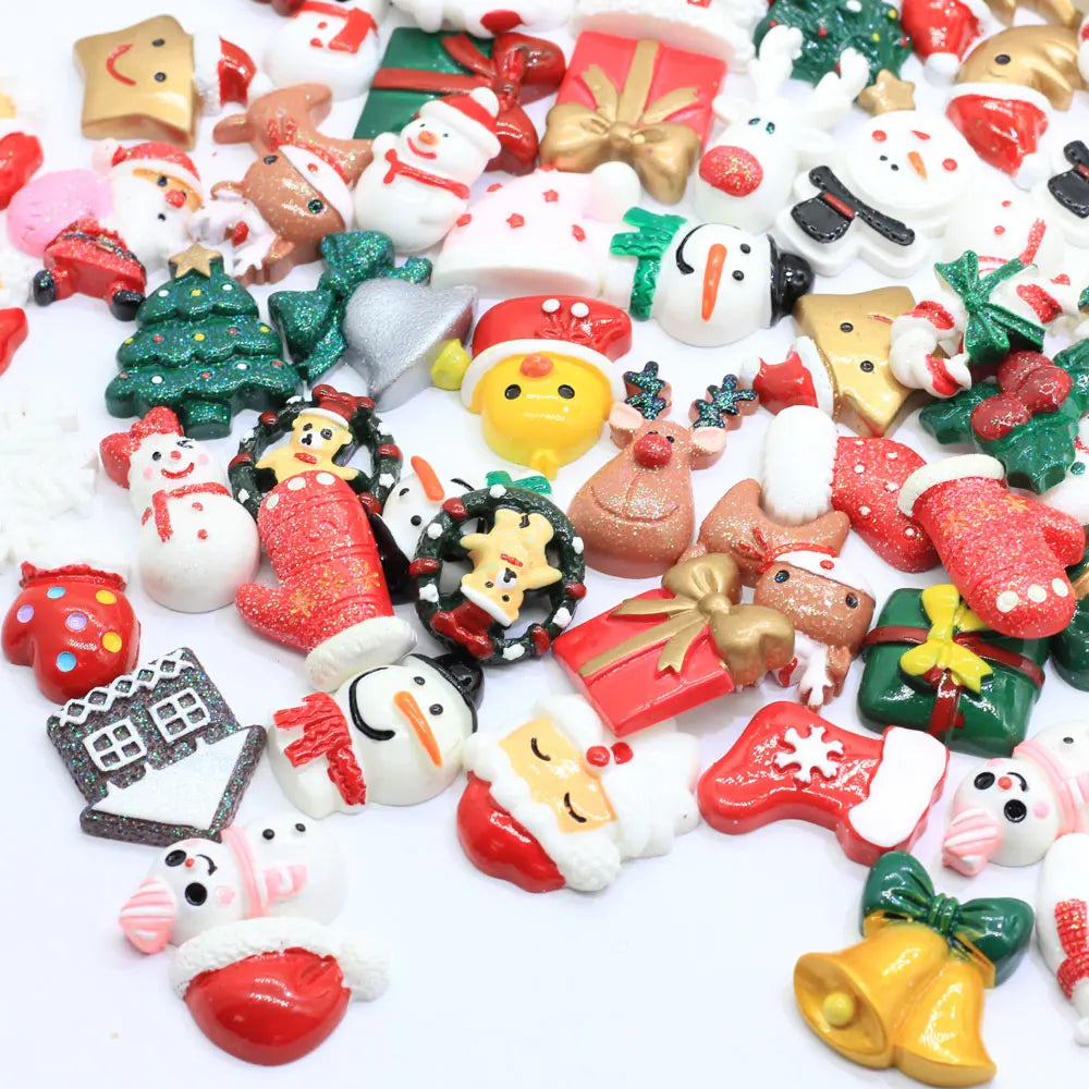 Resin Christmas 3D Flatback Cabochon Mix Random Pattern Deer Ornaments DIY Crafts Supplies Phone Shell Art