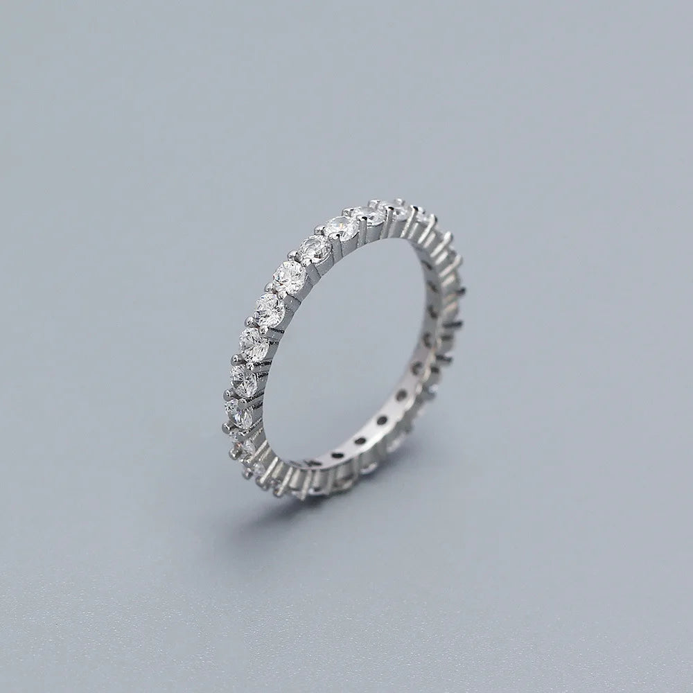 A Row White Cubic Zirconia Trendy 925 Sterling Silver Jewelry Tennis Band Rings Women