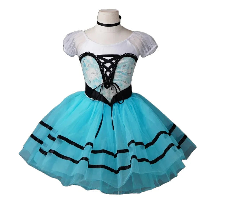 Ballet Dress Adult Light Blue Party Dress Kids Lycrial Performance Skirt Kids Short Sleeve Dance Costumes Ballet Tutu Dress