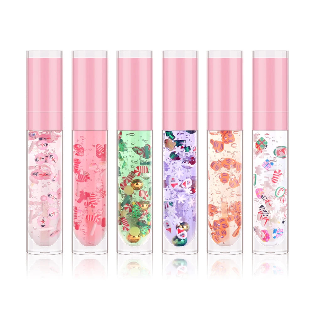 Wholesale 6 Colors Christmas Lip Gloss Makeup Custom Private Label Clear High Pigment Glitter Lip Gloss Oil