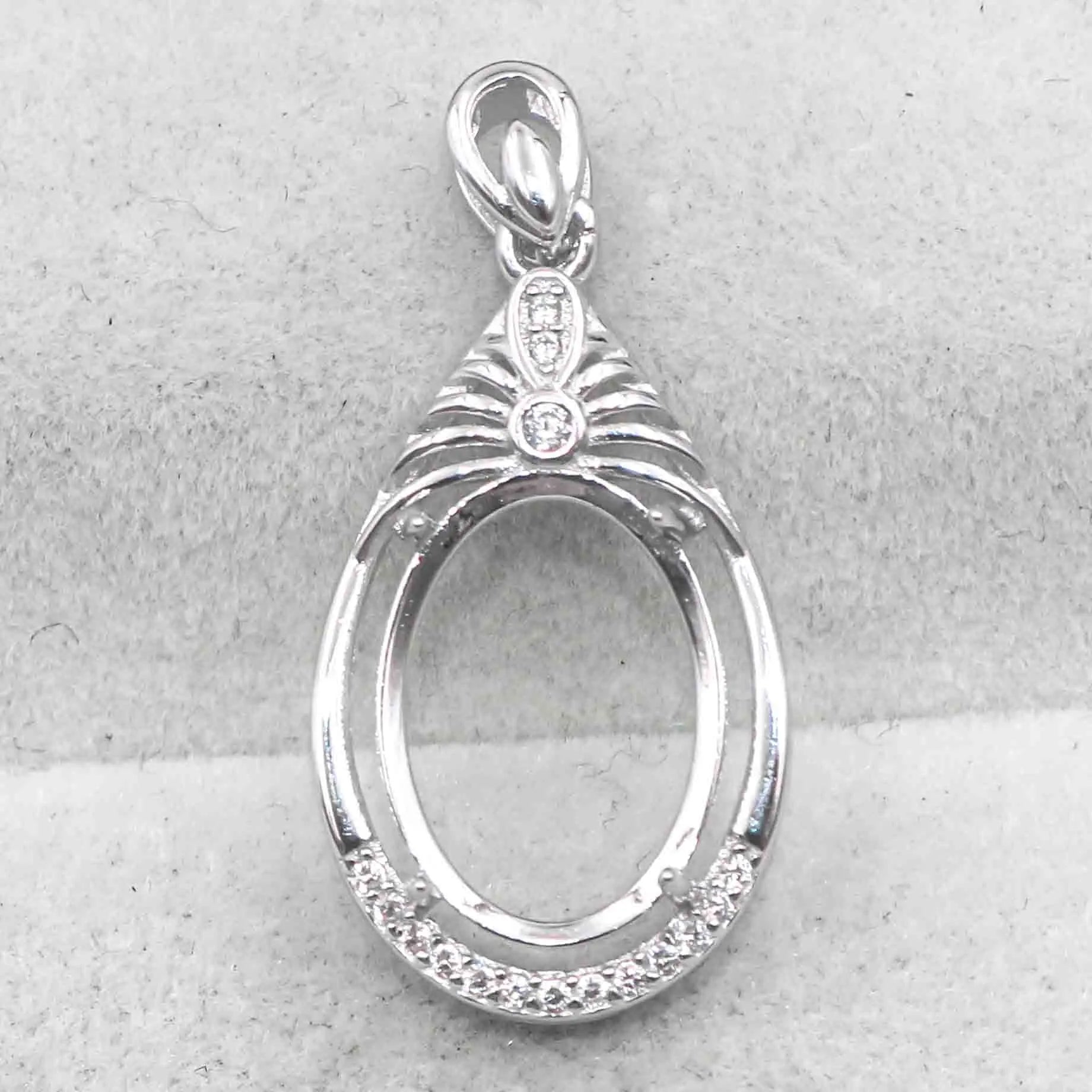 Sterling Silver 10*14mm Semi Mount Pendant Empty Frame Blank Support Setting S925 Base Holder Without Center Stone for DIY Inlay