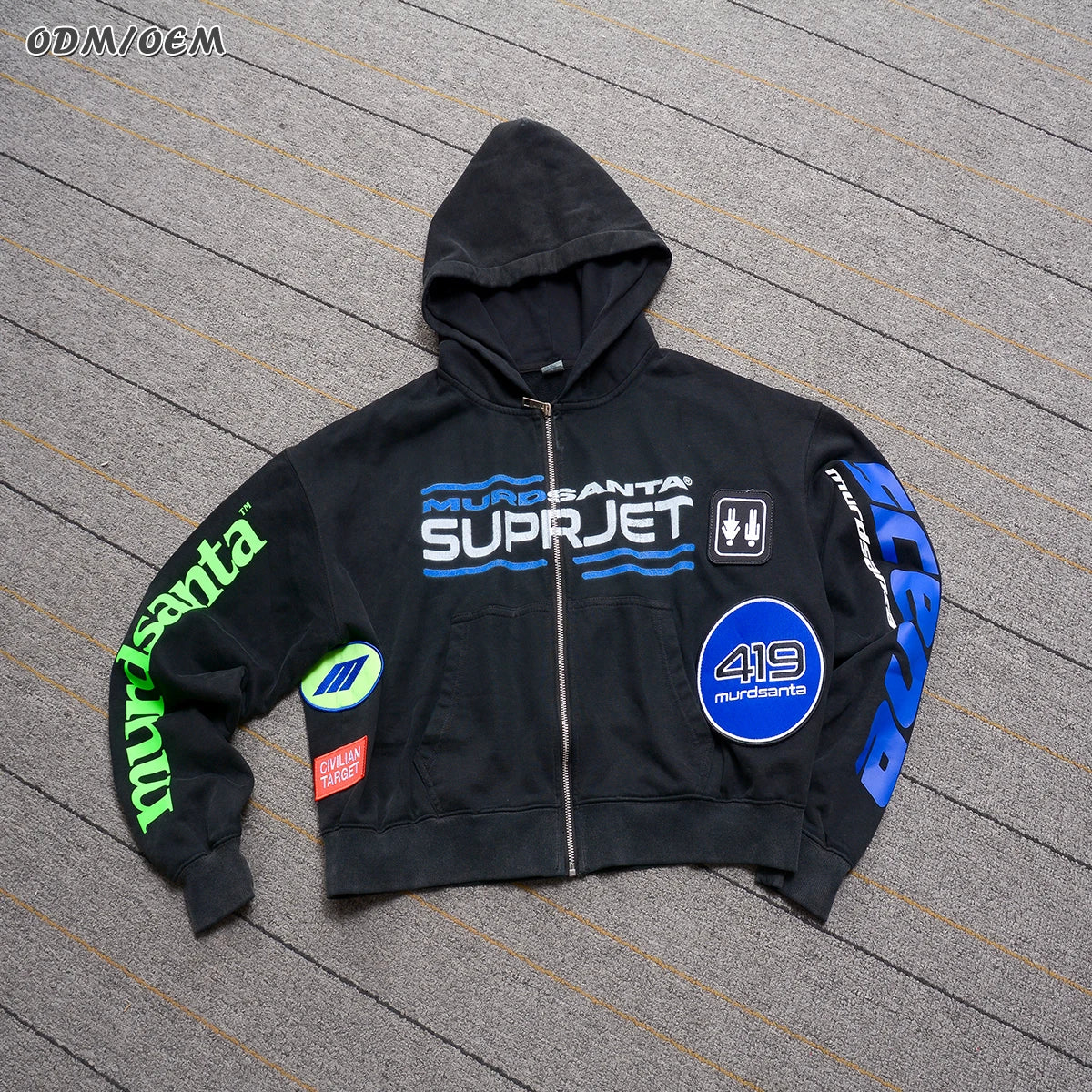 Custom Manufacturer 400gsm Heavyweight Sun Fade Crop Boxy Zipper Vintage Distressed Embroidery Patch Men Acid Wash Zip up Hoodie