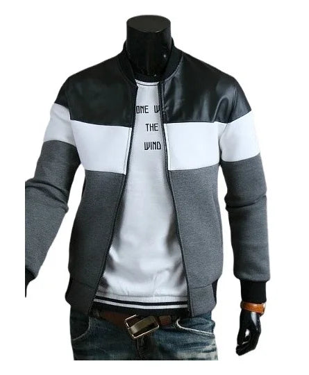 New Arrival Color Combination Leather Yoke Biker Windproof Eco-Friendly Slim Men's Autumn Trendy Brand Jacket