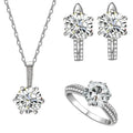Fine Six-claw CZ Diamond Pendant Necklace Women Earrings 925 Sterling Silver Fashion Fine AAAAA Cubic Zirconia Jewelry Sets