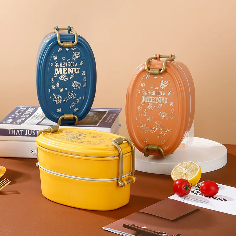 2022 New Style Microwavable PP Material and Stainless Steel square Single-layer Detachable Bento Lunch Box