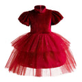 Hot Selling Short Sleeve Kids Party Birthday Wedding Dress Solid Red Color Sequin Party Skirt for Children C0089