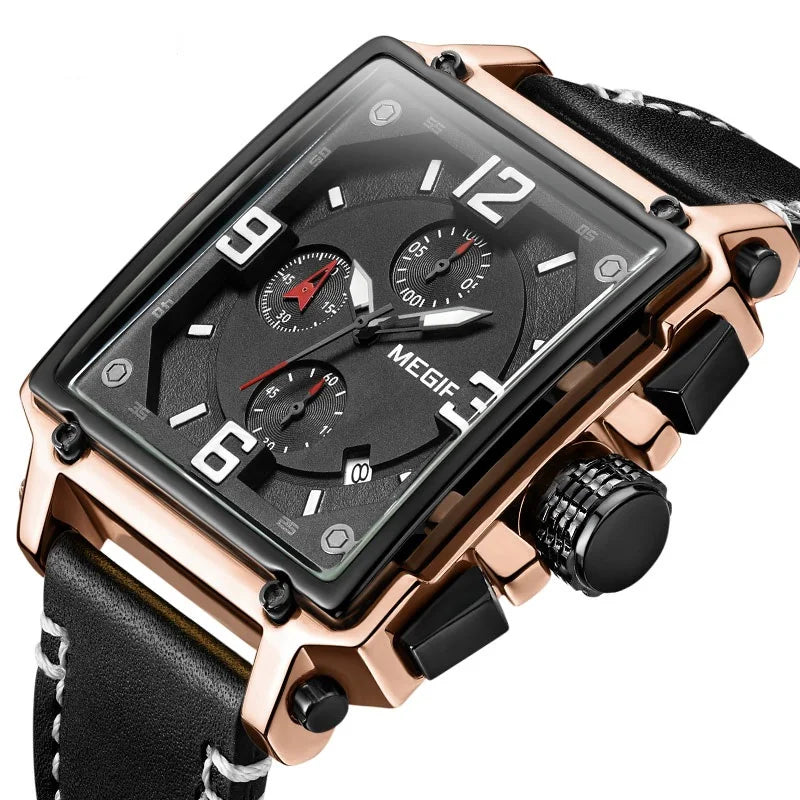 MEGIR 2061 Creative Men Watch New Luxury Chronograph Quartz Wrist Watches  Men Leather Sport Gift Men Wrist Watches Relojes