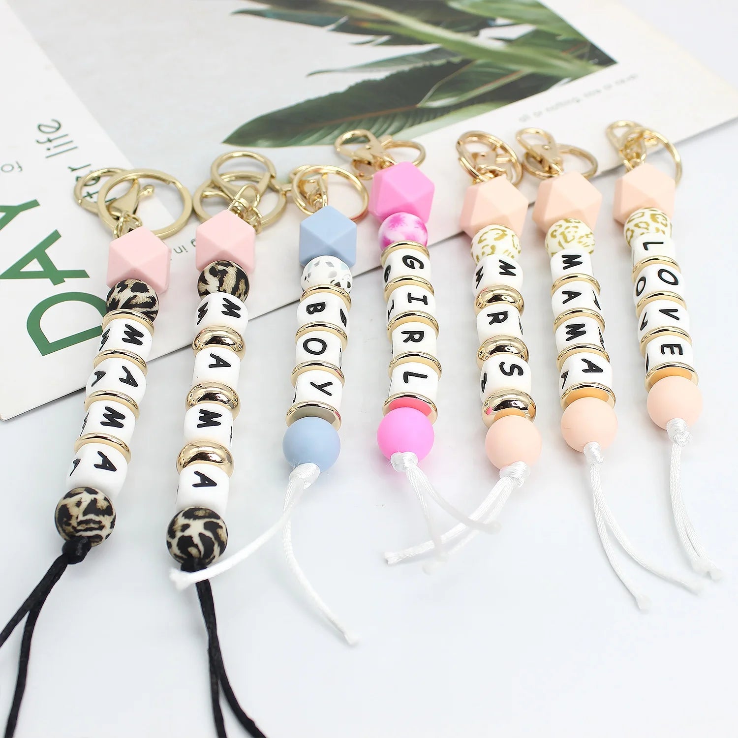 Wholesale LOVE MAMA Silicone Bead Keychain Kid School Bag Children Abc Bead Lanyard Fashionable Bead Bracelet