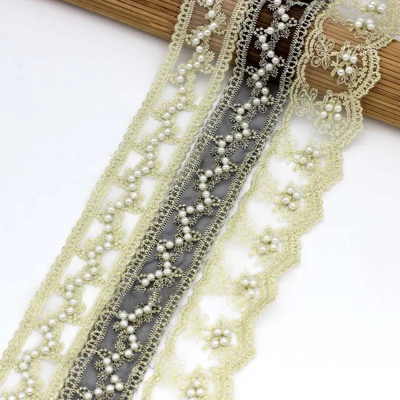 Mesh Beaded Embroidery Gold Thread Lace Accessories Handmade DIY Yarn Coat Garment Hat Textile Sewing Pearl Organza Fabric Trims