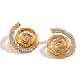 Fashion Stainless Steel 18K Gold Plating Personality Conch Snail Spiral Rhinestone Stud Earrings for Women Gift