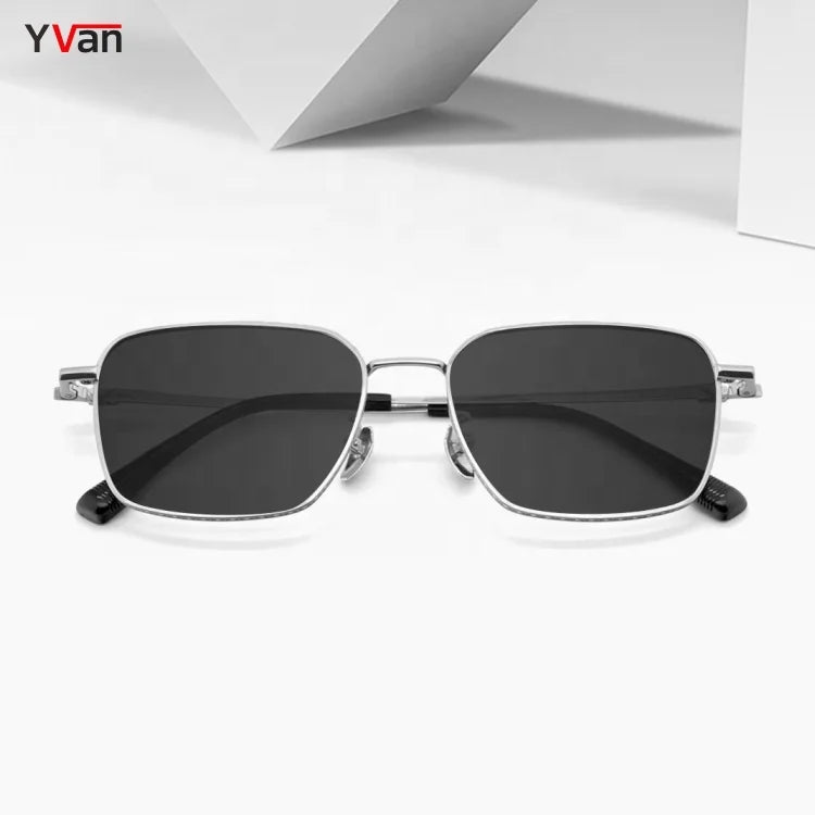 Luxury Titanium Sunglasses Silver Skinny Rectangle Gold Frame Polarized Lenses Vintage Style Square Eyewear for Women Men