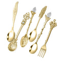 Vintage Royal Style Coffee Spoon Fork Set Stainless Steel Embossed Flower Crystal Handle Dessert Teaspoon For Wedding Gift