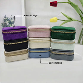 Custom Logo Small Gift Velvet Portable Travel Case Mini Leather Jewelry Organizer Box