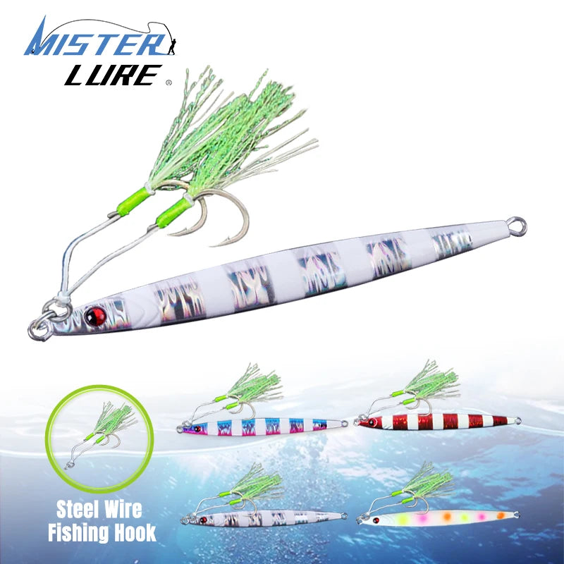 MISTER JIGGING 60g 80g Fast Sinking Speed Jig Fishing Lures Saltwater Luminous Fishing Metal Jig Lure