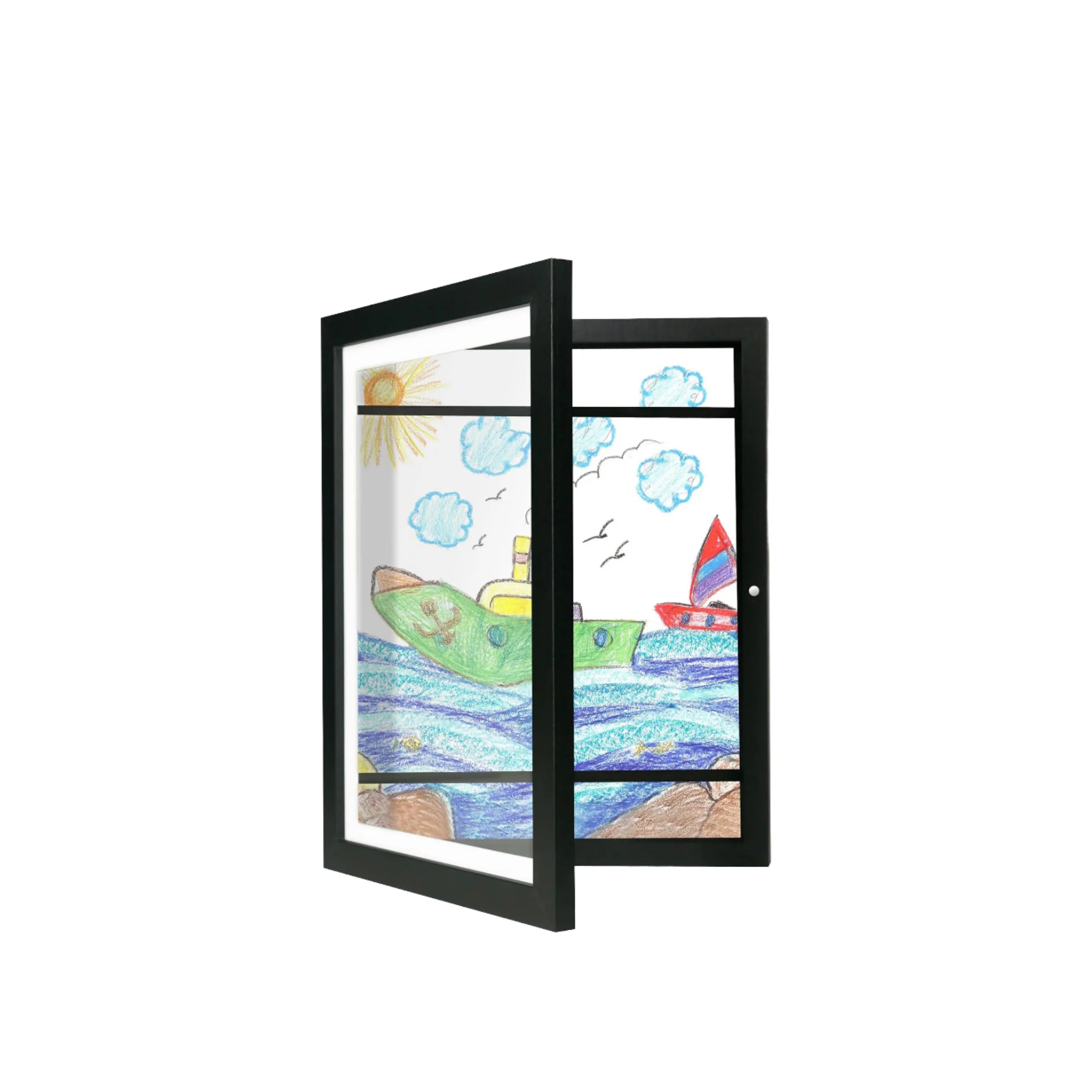 Kids A4 Picture Frames Brown Wood Front Opening Tempered Glass 4x6 Iron Horizontal Vertical Formats Changeable for Artwork