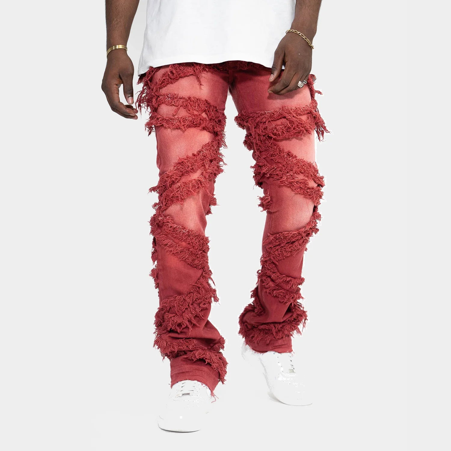 Custom Designers AeeDenim Men's Logo Winter Streetwear Straight Fit Denim Jeans Red Slim Elongated Inseam Washed