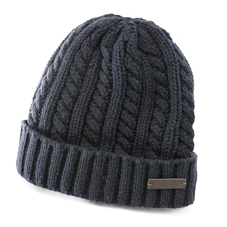OEM Factory Hot Sale Winter Thickened Knitted Braided Beanie with Fleece Waterproof Custom Logo Cuffed Gorras Y2K Beach Hats