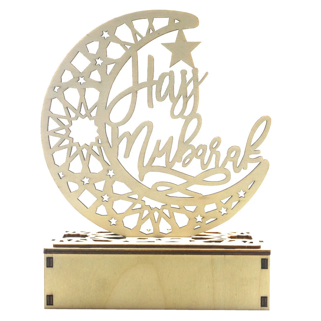 Eid Mubarak Wooden Lantern Decoration Ramadan Wood Tabletop Decor Moon Star Ramadan Plaque Ornament XJ0023