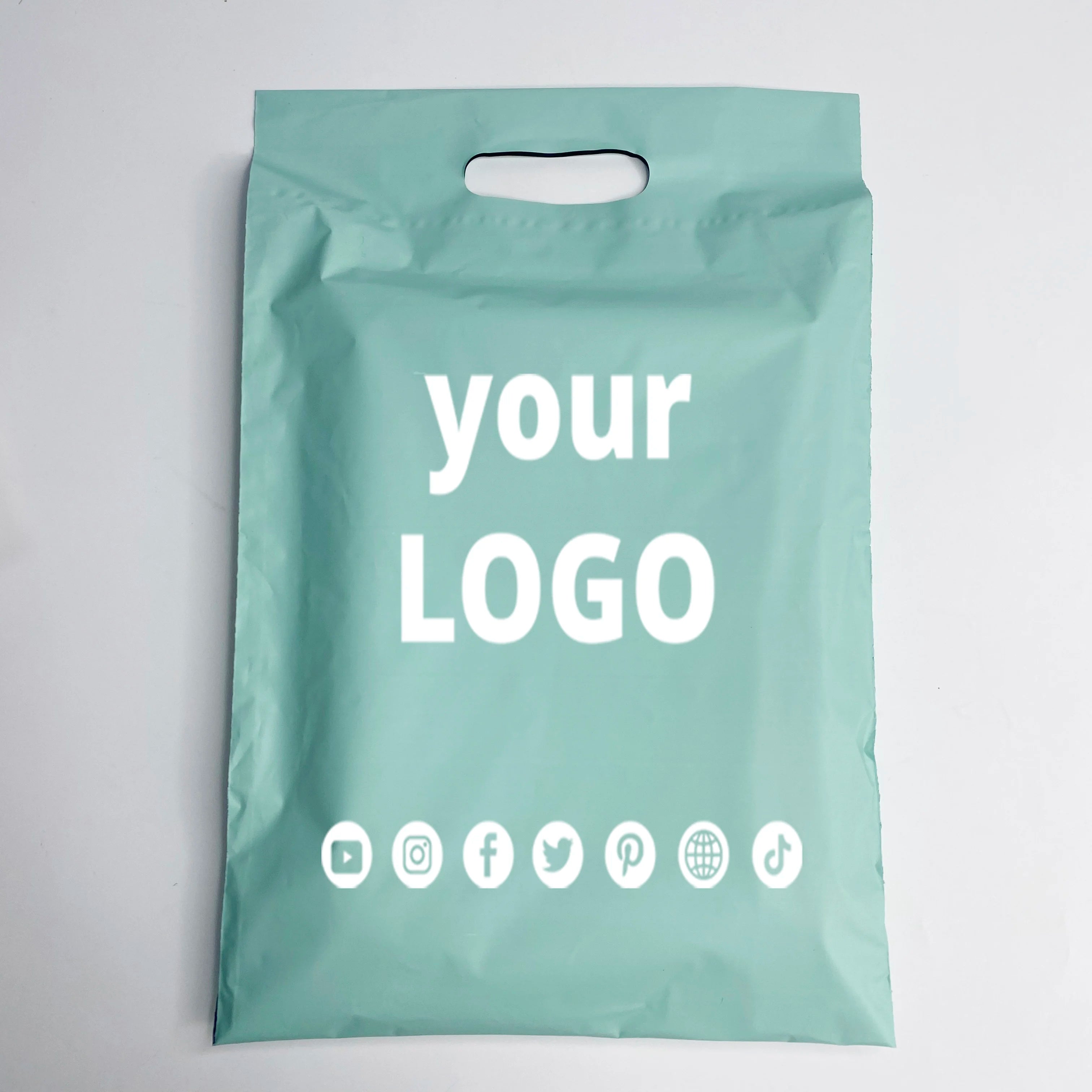 Eco-friendly Matte Green Poly Mailer Bags Summer Gym Suit T-shirts Packaging Express Courier Portable Shipping Bag with Handle