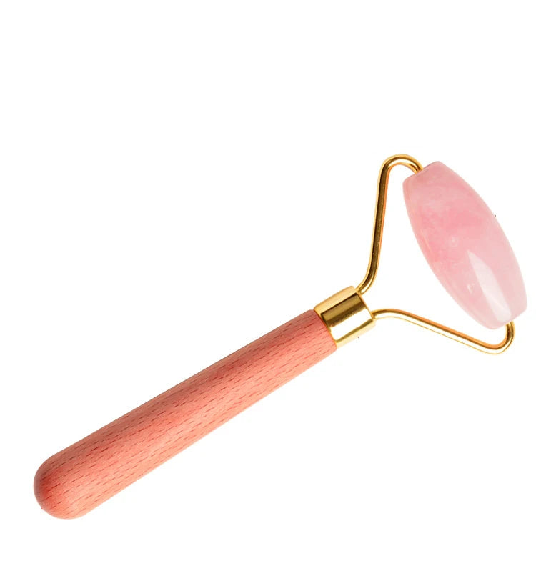 HZ Wooden Handle 100% Natural Jade Stone Skin Care Rose Quartz Jade Roller
