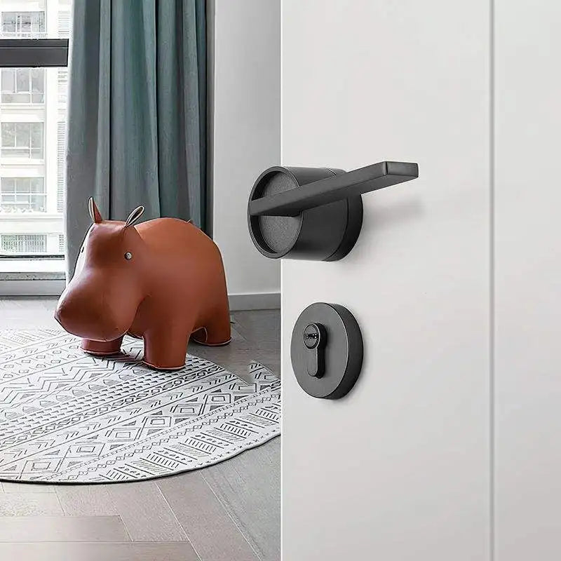 Factory Supply European Style Luxury Modem Zinc Alloy Black Safe Bedroom Door Handle With Lock