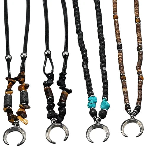 New Boho Necklace Natural Stone Moon Crescent Pendant Coconut Shell Necklace Personality Handmade Jewelry 2025