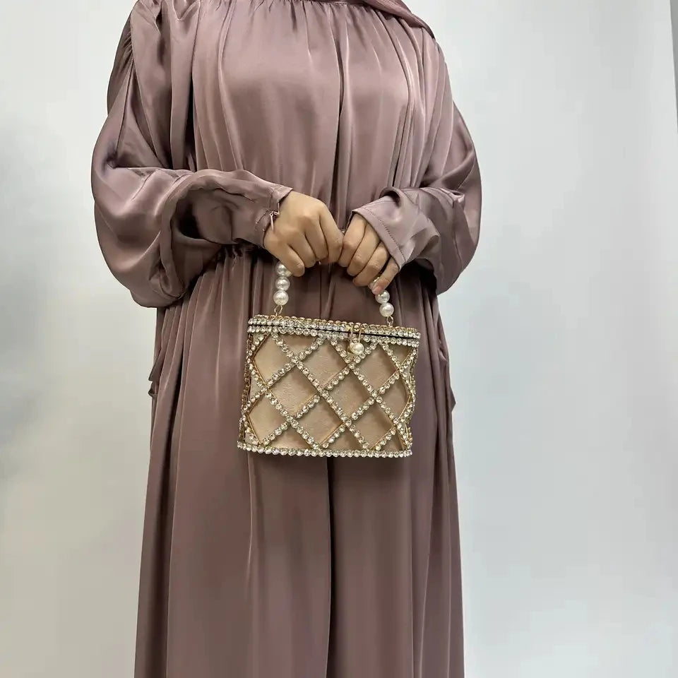 Wholesale Modest Dress Muslim Clothing Long Sleeve Islamic Clothing Muslim Women Dresses Satin Abaya