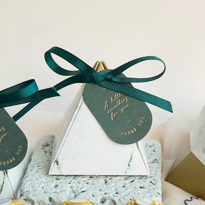 CSMD Chinese Manufacturers Wholesale Paper Material Marble Color Empty Wedding Favors Pyramid Candy Box for Door Gift