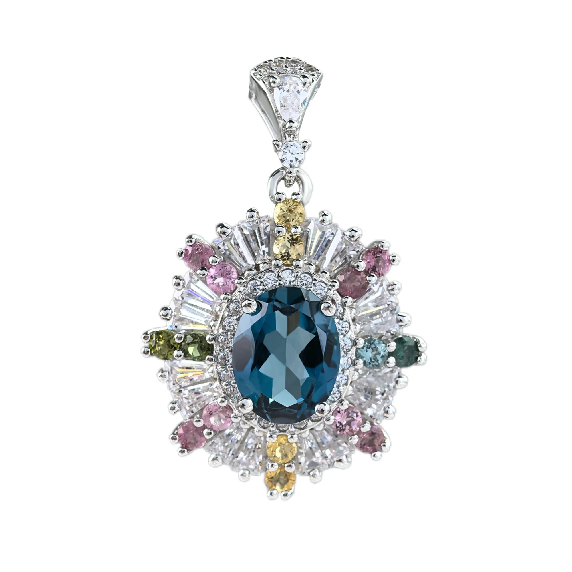Delicate Rhodium Plated 925 Sterling Silver Natural London Blue Topaz Pendant for Women Fine Pendants for Gifts