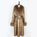 OFTBUY 2023 Women's Waterproof Winter Coat Long Genuine Leather Natural Fox Fur Collar Real Rabbit Fur Liner Slim Trench