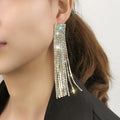 Exaggerated Luxury Jewelry Full Rhinestone Crystal Tassel Earrings Geometric Square Shiny Long Drop Dangle Earrings Wedding Gift