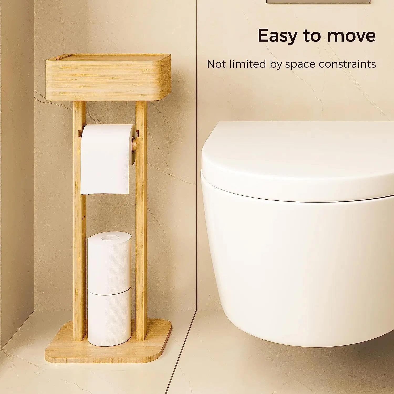Modern Bamboo Rack for Toilet Paper and Towel with Storage Stand Holder for Bathroom