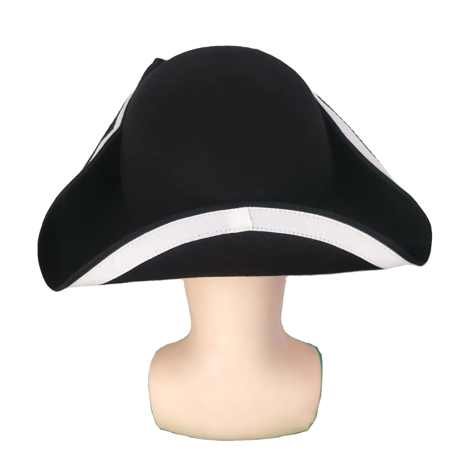 Ready to Ship Nice Quality Black Wool Felt French Cowboy Hat Men Black Tricorne Triangular Hat Guard of Honour Napoleon Hat